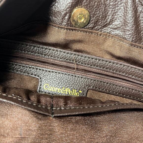 Cuore & Pelle Sophia Leather Hobo Slouchy Shoulder Bag Brown Magnetic Closure - Picture 4 of 6